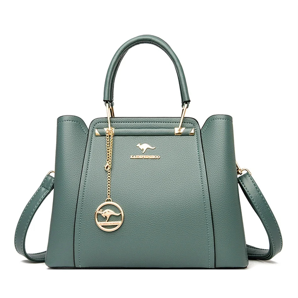 Women's Leather Crossbody Handbag – 3-Layer Shoulder Bag