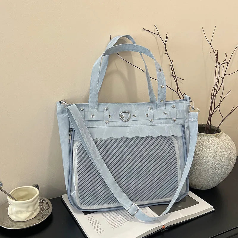 Itabag Tote Bag Clear Mesh Window Heart Buckle Shoulder Bag