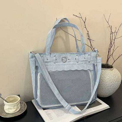 Itabag Tote Bag Clear Mesh Window Heart Buckle Shoulder Bag