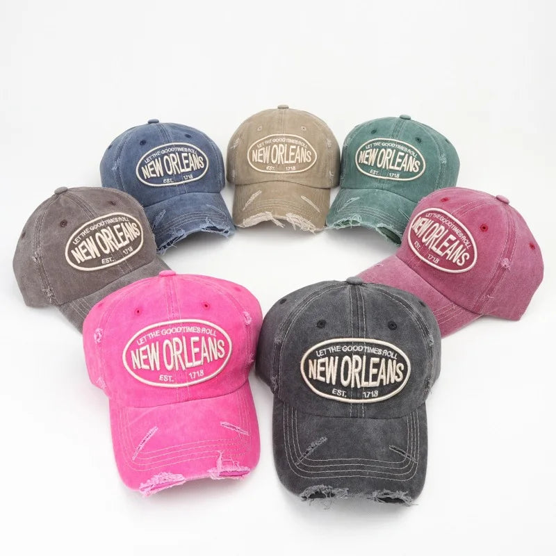 Vintage Washed Cotton Baseball Cap – New Orleans Embroidered Snapback