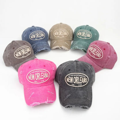 Vintage Washed Cotton Baseball Cap – New Orleans Embroidered Snapback