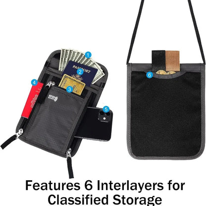 RFID Blocking Neck Wallet & Family Passport Holder Travel Organizer