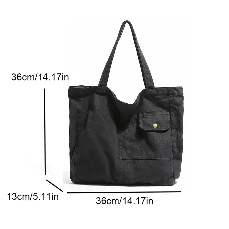 Large Canvas Tote Bag – Multi-Pocket Shoulder Bag for School & Travel