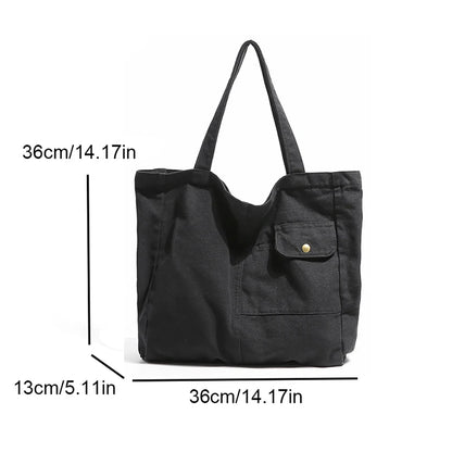 Large Canvas Tote Bag – Multi-Pocket Shoulder Bag for School & Travel