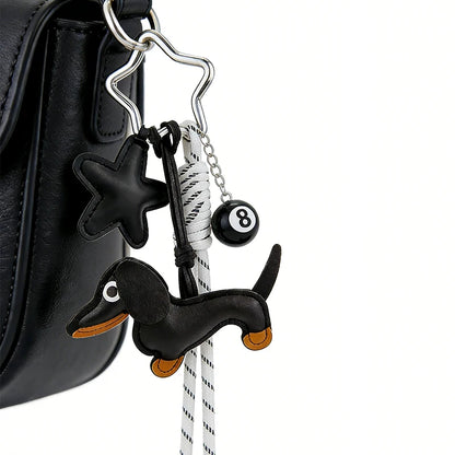 Dachshund Keychain Bag Charm – Sausage Dog Pendant with Star & 8-Ball
