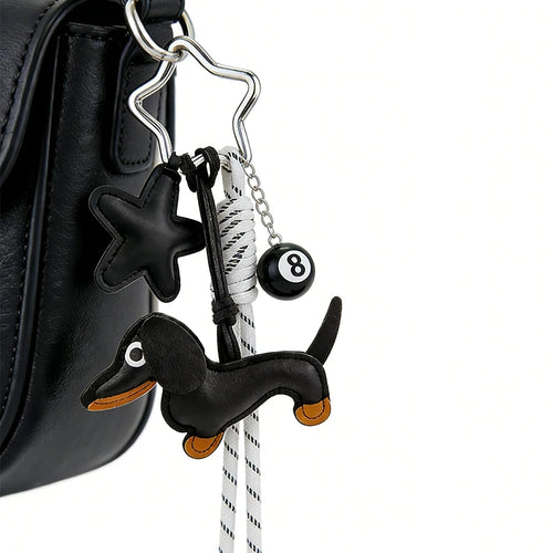 Dachshund Keychain Bag Charm – Sausage Dog Pendant with Star & 8-Ball