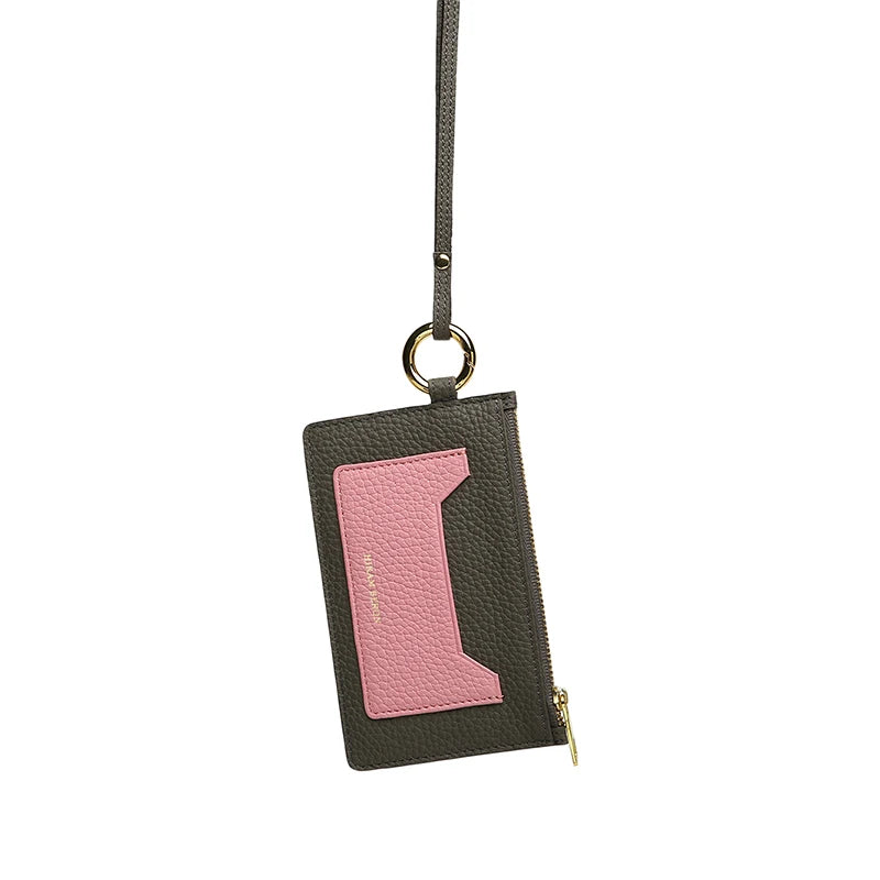 Leather ID Card Holder with Lanyard, Slim Badge Holder Wallet