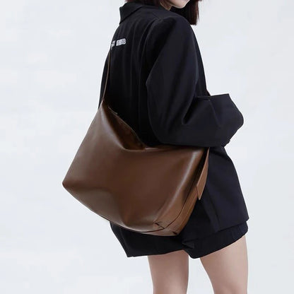 Half-Moon PU Leather Shoulder Bag – Vintage Crossbody Underarm Purse