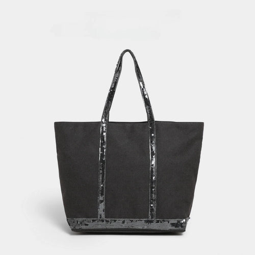 French Sequined Tote Bag Women Luxury Large Bucket Vintage Casual Woven Commuter Canvas Shopper