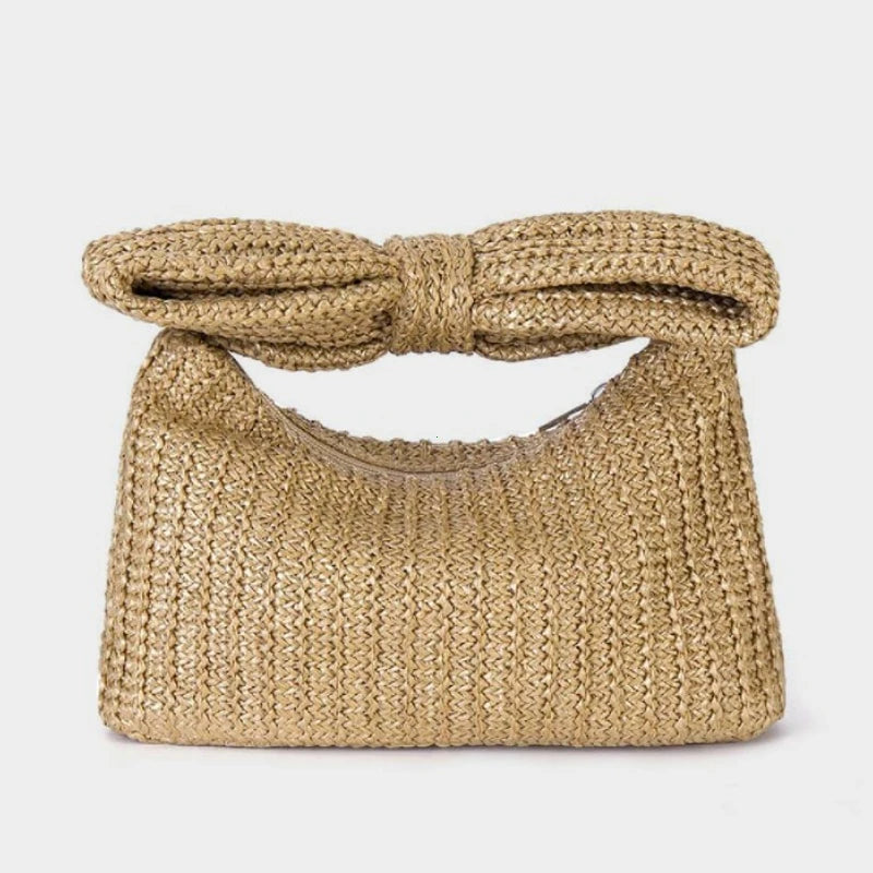 Straw Clutch Bag with Bow – Woven Summer Purse for Women