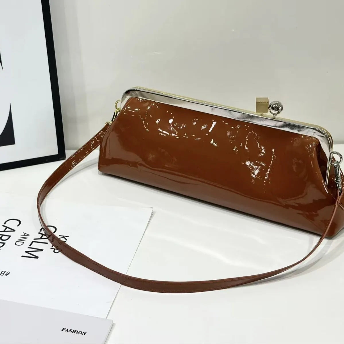Style Hardware Clip Bag French Women S Pu Leather Single Shoulder Cross-Body Casual Handbag
