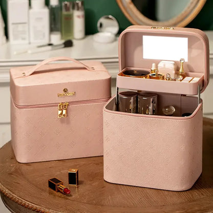 Large Makeup Bag with Mirror – Women's Luxury Cosmetic Organizer Case