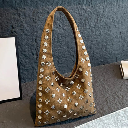 Frosted Rivet Bucket Bag – Women's Luxury Large Capacity Shoulder Tote