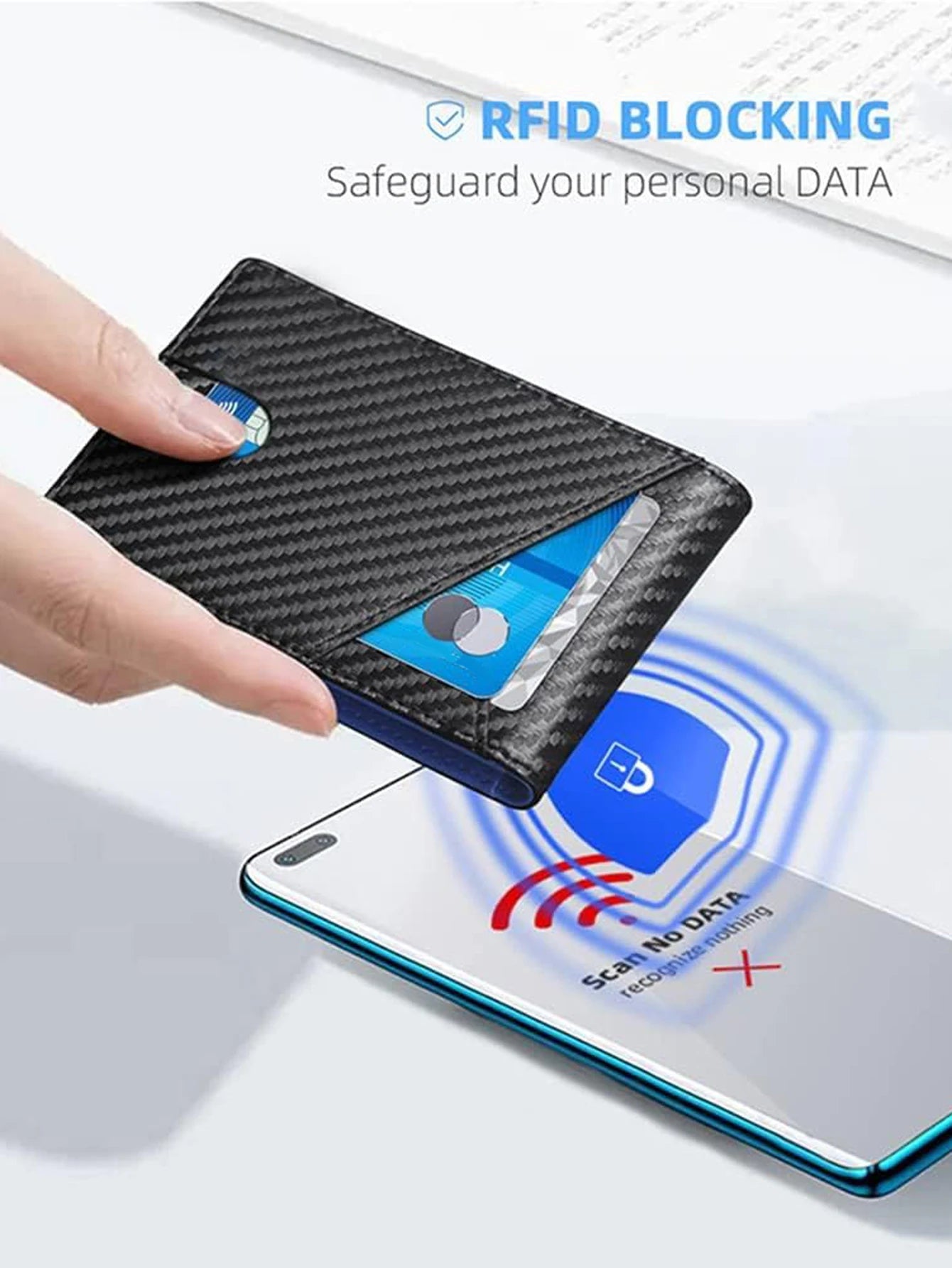 RFID Blocking Carbon Fiber Slim Front Pocket Wallet for Men