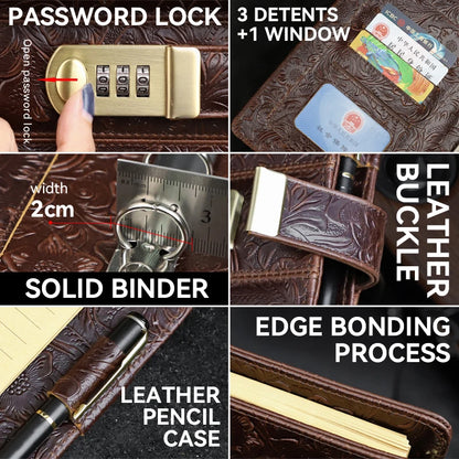 Locked Leather Journal A5 Notebook with Password Lock