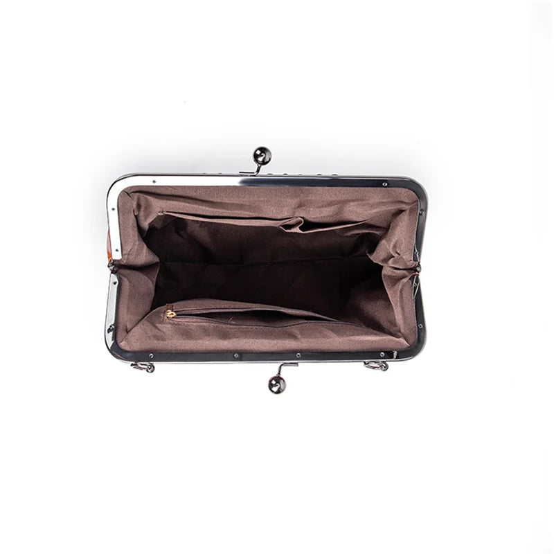 Luxury Leather Kiss-Lock Crossbody Handbag for Women