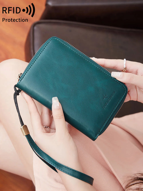RFID Blocking Passport Wallet – PU Leather Zipper Travel Card Holder with ID Window