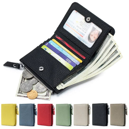 RFID Blocking Genuine Leather Wallet for Women – Short Bifold with Zipper Coin Purse