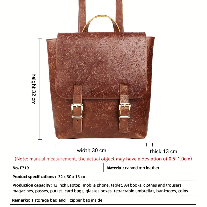 Men's Genuine Leather Retro Backpack – Large Capacity Rucksack