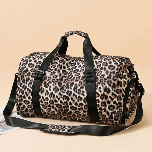 Leopard Print Women's Gym Travel Tote Bag with Shoe Compartment