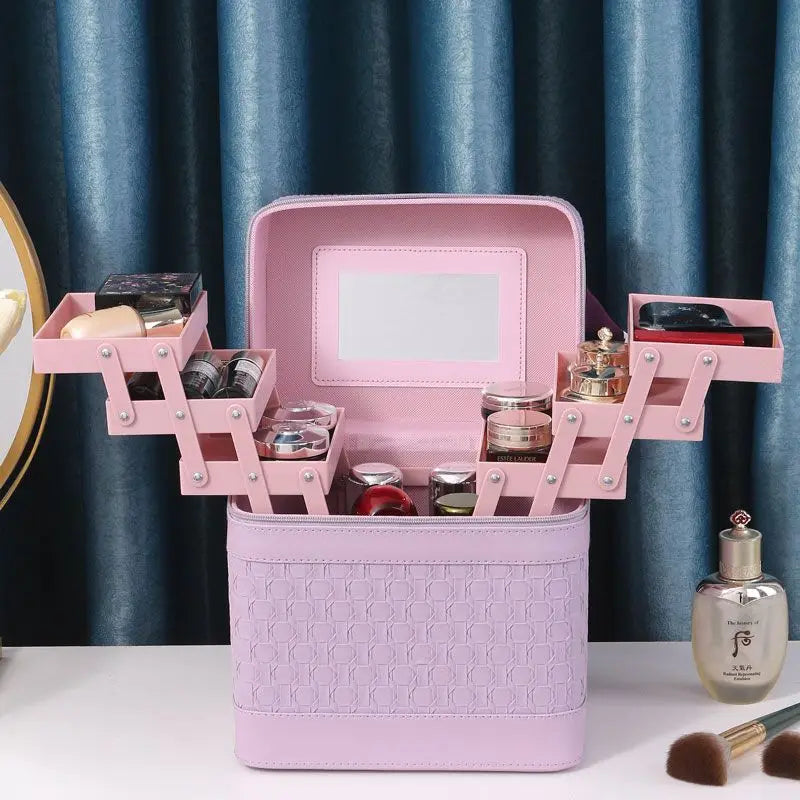 Large Makeup Organizer Box for Women – Professional Cosmetic Case with Mirror