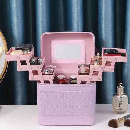 Large Makeup Organizer Box for Women – Professional Cosmetic Case with Mirror
