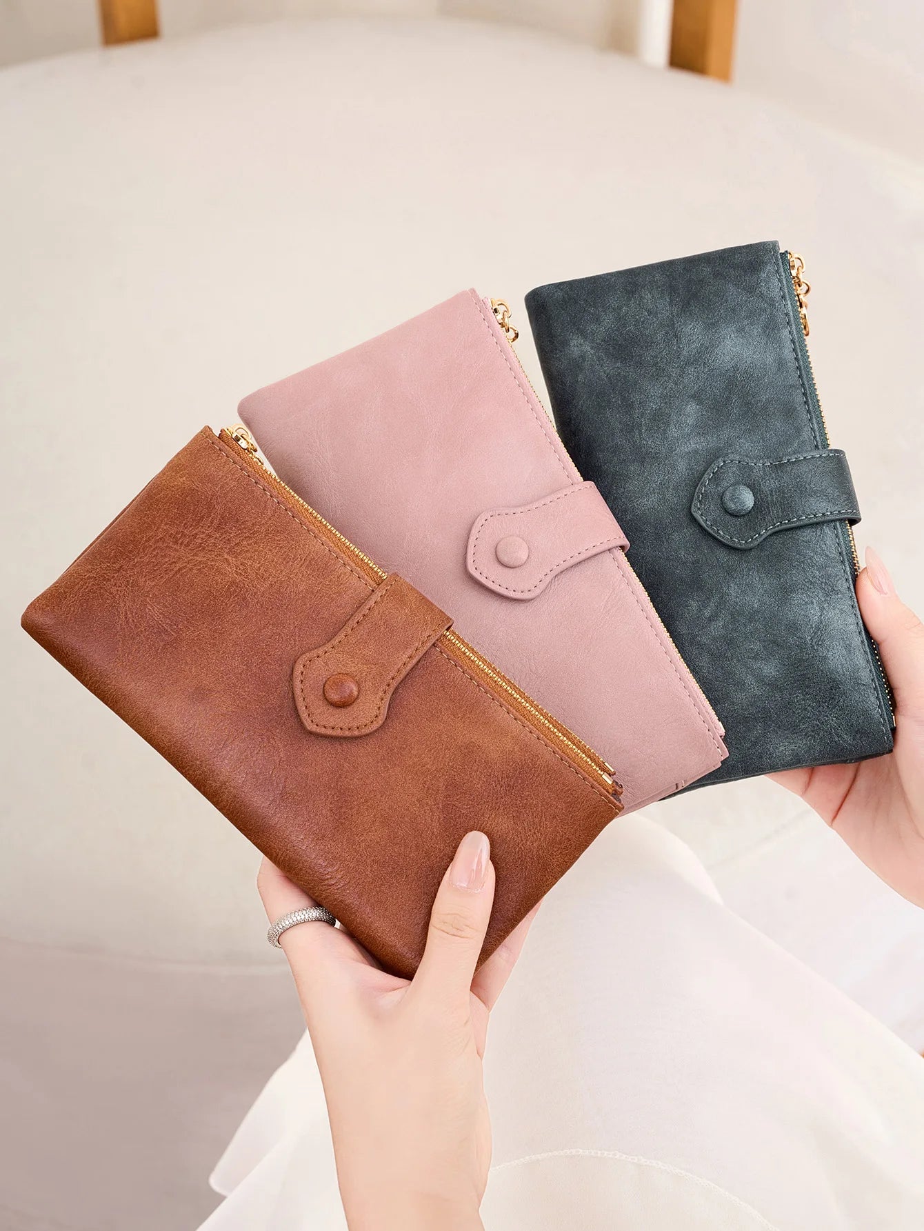 Women's Vintage Double Zip Long Wallet PU Leather Large Capacity