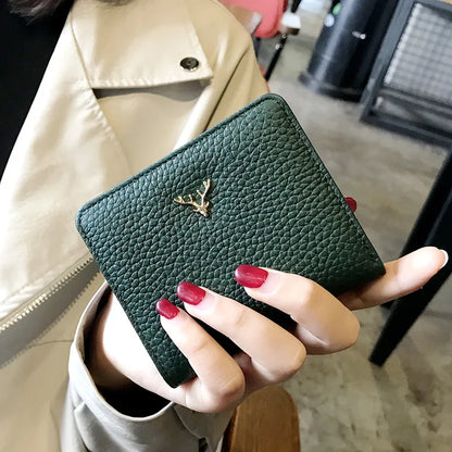 Women's Genuine Leather Small Wallet – Deer Button Bifold Purse