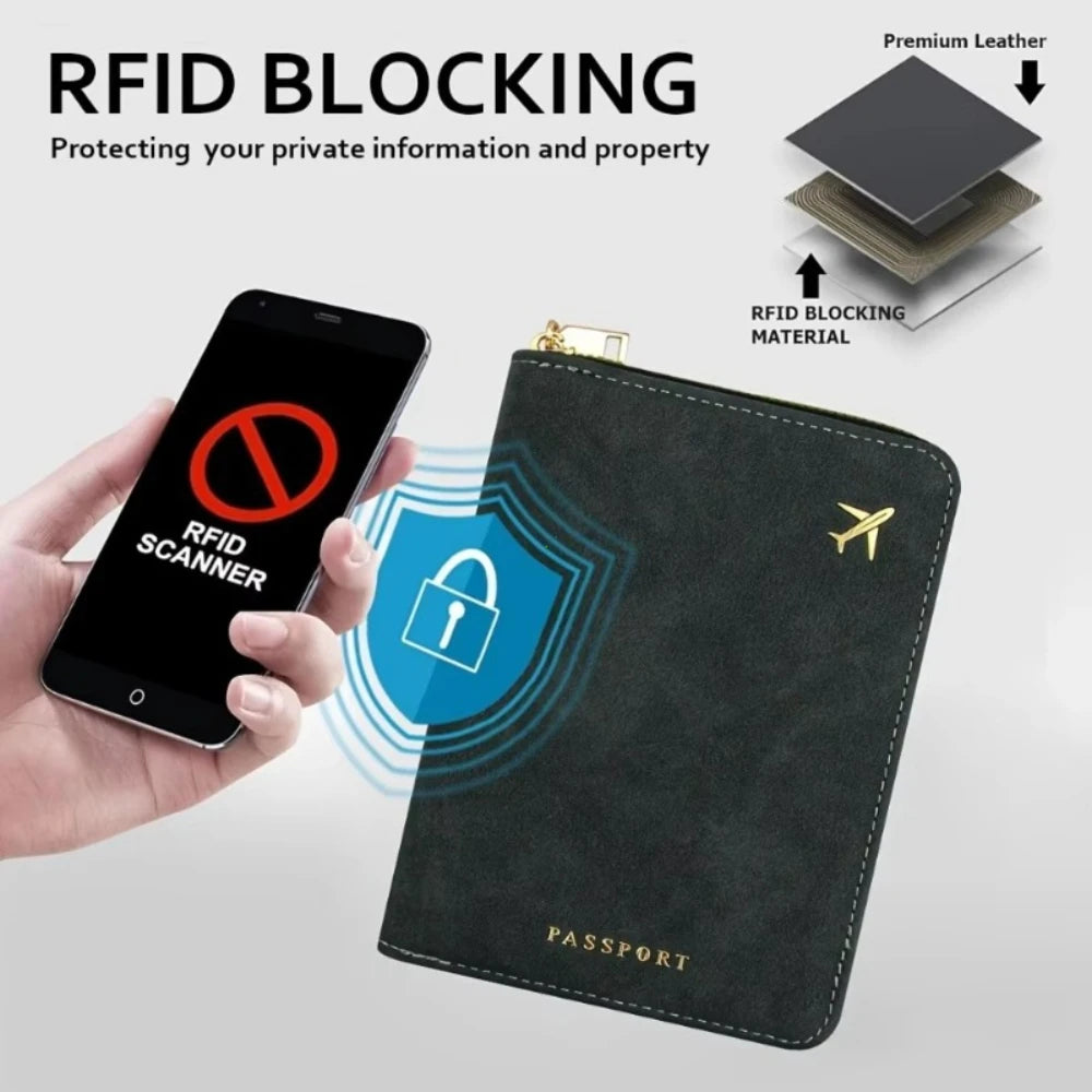 RFID Blocking Passport Wallet with Zipper – Travel Organizer & Card Holder
