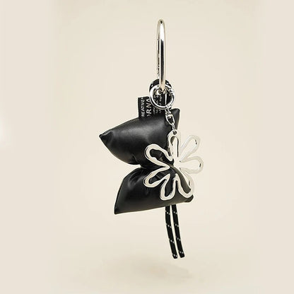 Y2K Bow Leather Keychain – Heart Clip Bag Charm & Phone Lanyard