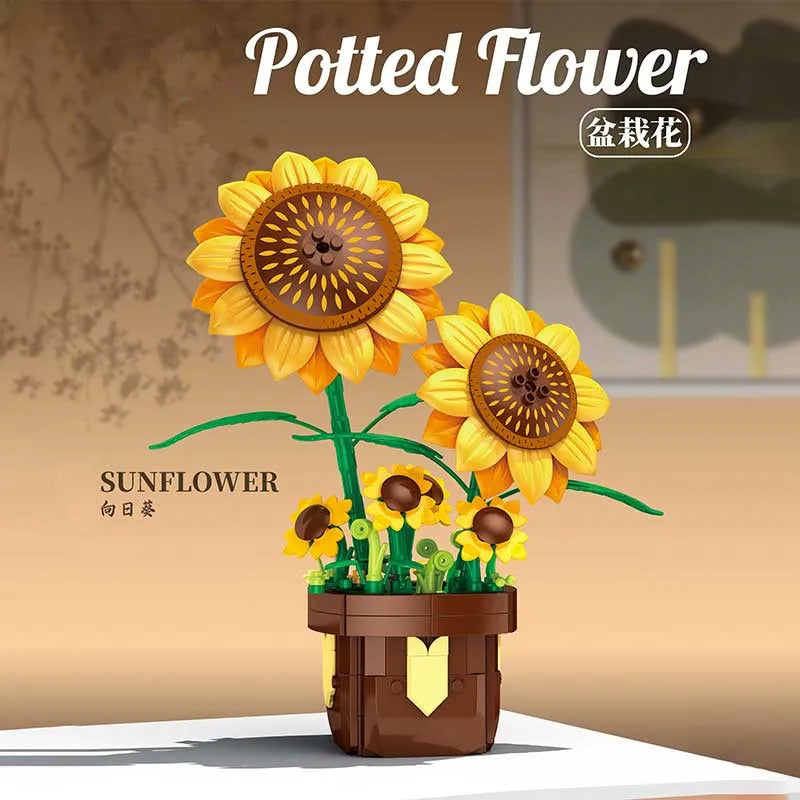 Flower Bouquet Building Blocks Set – Sunflower Potted Plant Decor