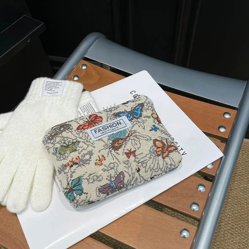 Floral Embroidery Canvas Cosmetic Bag – Korean Travel Makeup Organizer