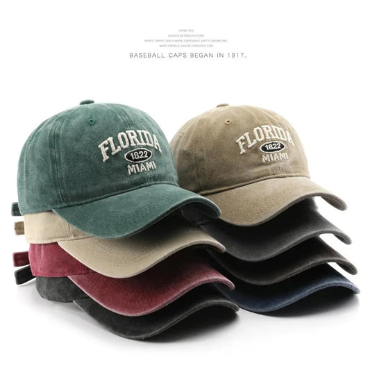 Vintage Washed Baseball Cap – Florida Embroidery Snapback Hat