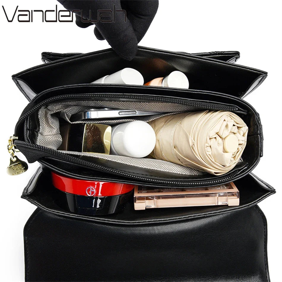 Quilted Crossbody Bag for Women – 3-Layer Leather Handbag
