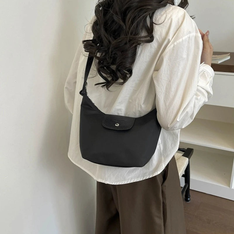 Slouchy Dumpling Shoulder Bag Women Retro Nylon Underarm Bag