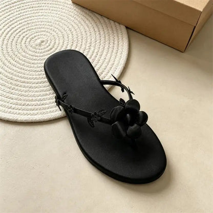 Floral Flat Sandals for Women – Satin Flower Flip-Flops