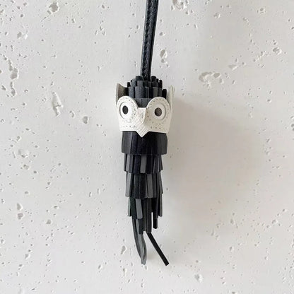 Leather Owl Keychain – Handcrafted Bag Charm Pendant