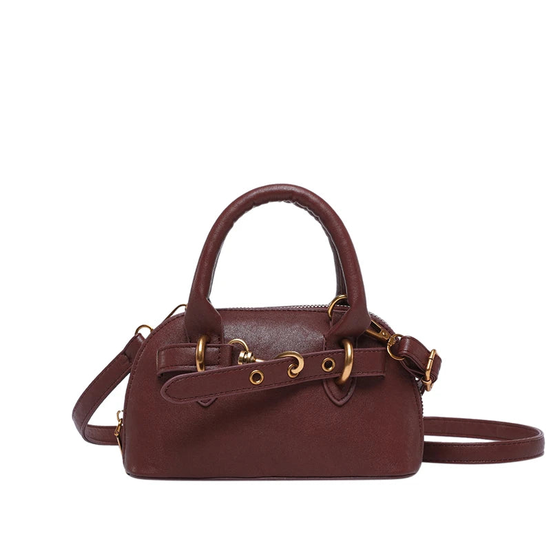Mini Top-Handle Crossbody Bag for Women – Belt Buckle Shell Bag