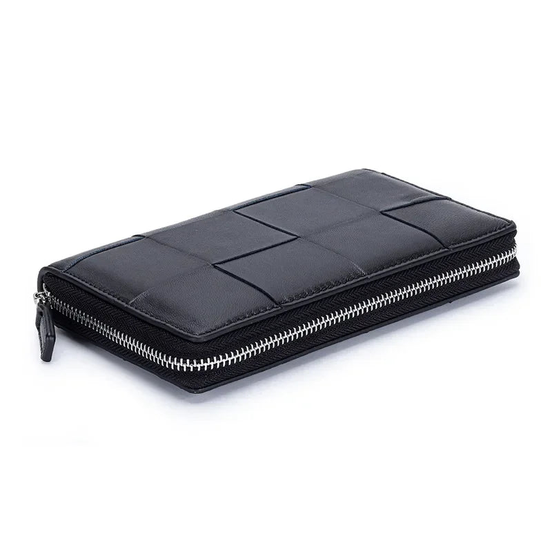 Genuine Leather Women's Long Wallet – Woven Clutch Purse