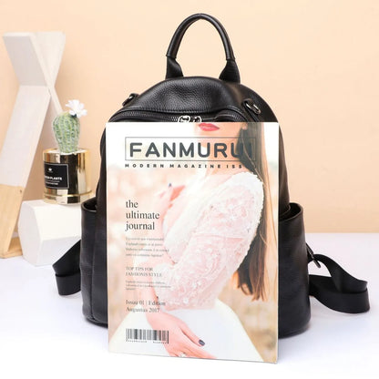Genuine Leather Backpack for Women – Casual Cowhide Daypack