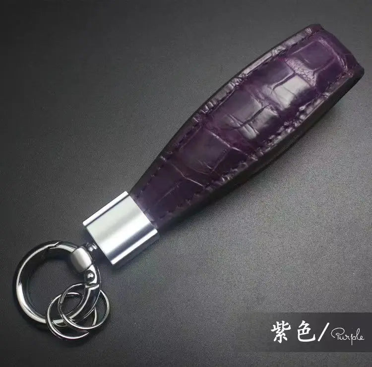Luxury Crocodile Leather Keychain with Metal Ring