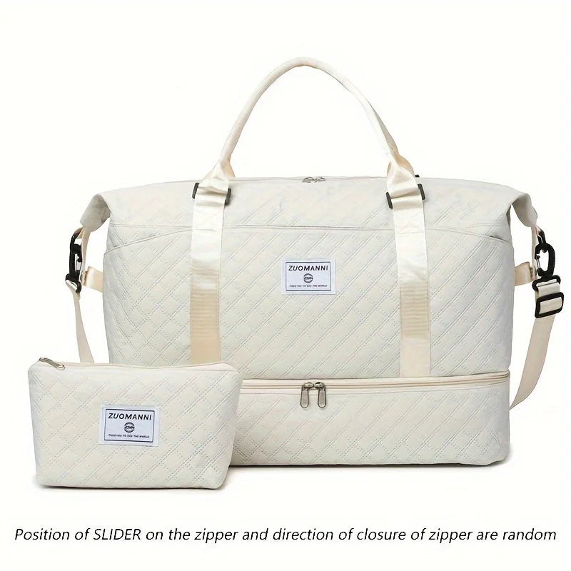 Quilted Nylon Travel Duffle Bag Set with Shoe Compartment