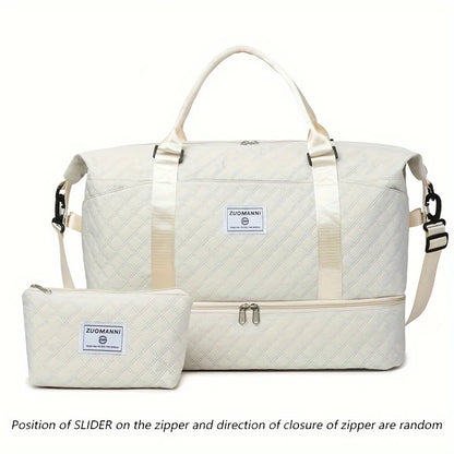 Quilted Nylon Travel Duffle Bag Set with Shoe Compartment