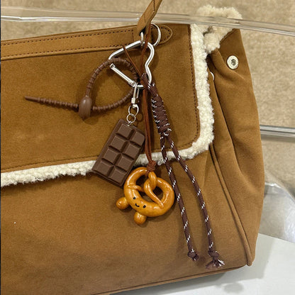 Cute Food Bag Charm Keychain with Braided Rope – Croissant, Chocolate & More