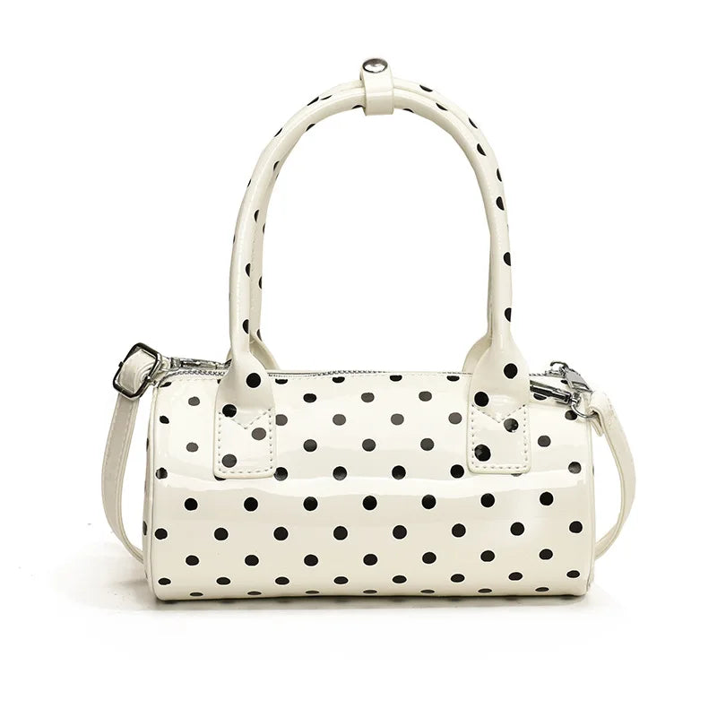 Crossbody Bag Women Barrel Shape Mini Top Handle Purse Pu Leather Polka Dot Cute Handbag Adjustable