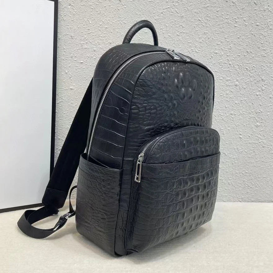 Crocodile Embossed Genuine Leather Men's Backpack – Large