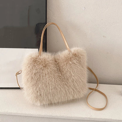 Faux Fur Plush Tote Bag – Soft Fluffy Women's Handbag