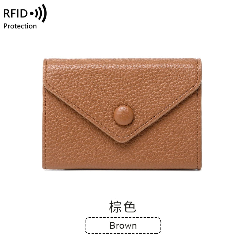 RFID Blocking Mini Wallet – Lychee Leather Envelope Card Holder