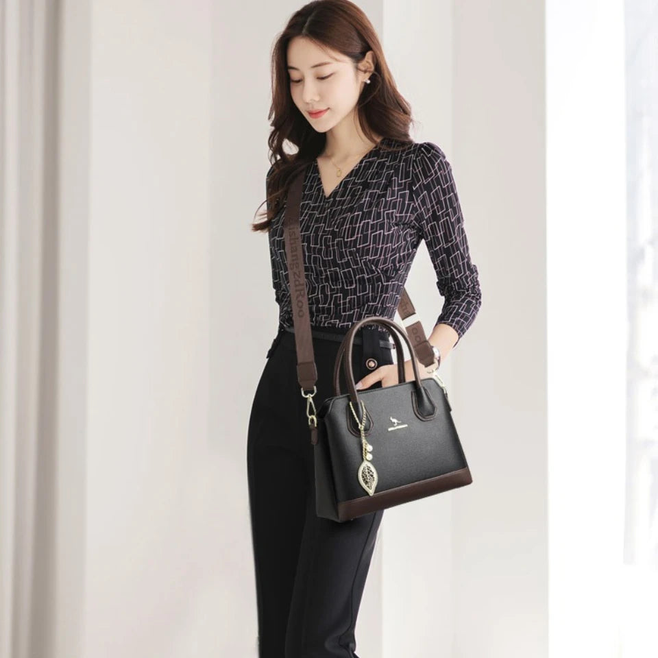 Luxury Leather Tote Bag for Women | 3-Layer Handbag