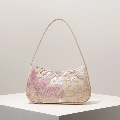 Floral Sequin Embroidery Shoulder Bag